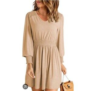 Dokotoo Beige V-Neck Midi Dress XL | Cottagecore Boho Spring Wedding Guest NEW
